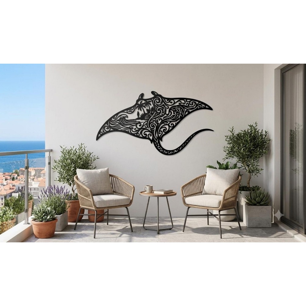 Home Decor Brand - لوحة جدارية معدنية بتصميم سمكة المانتا