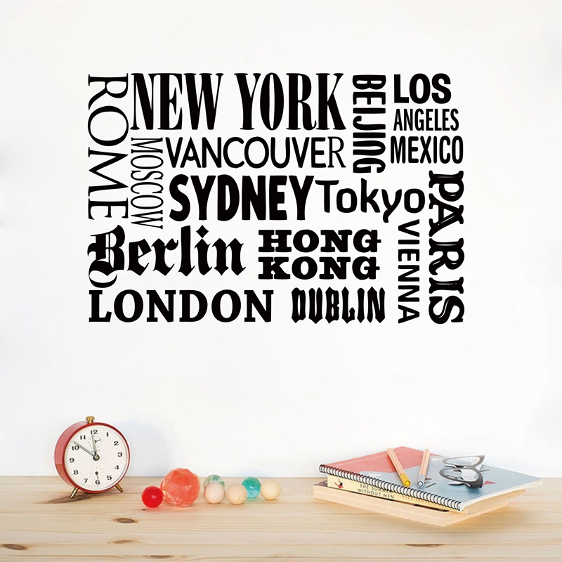 Home Decor New York - نيويورك لندن باريس اقتباس الجدار ملصق