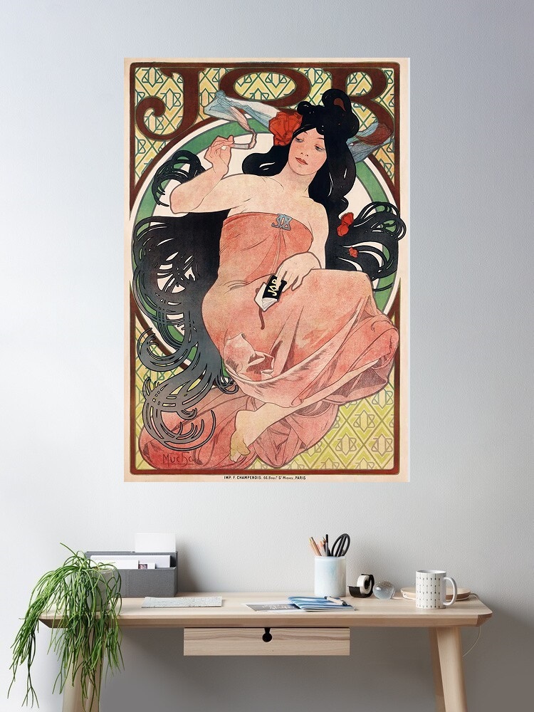 لوحة فنية لـ ألفونس موشا يدخن  - مراجعة Home Decor Jobs وسعره